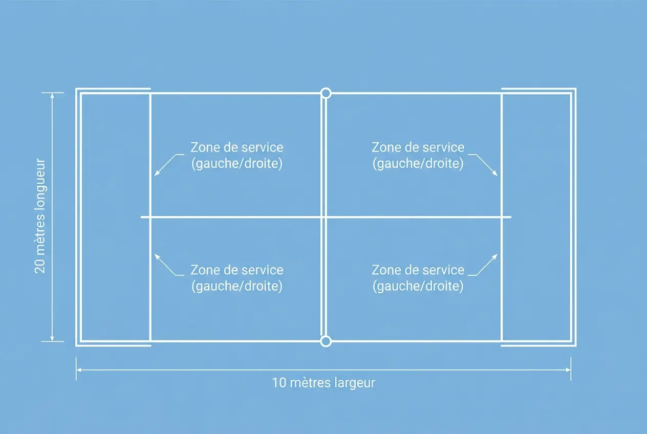 Schéma des dimensions d'un terrain de padel avec mesures officielles